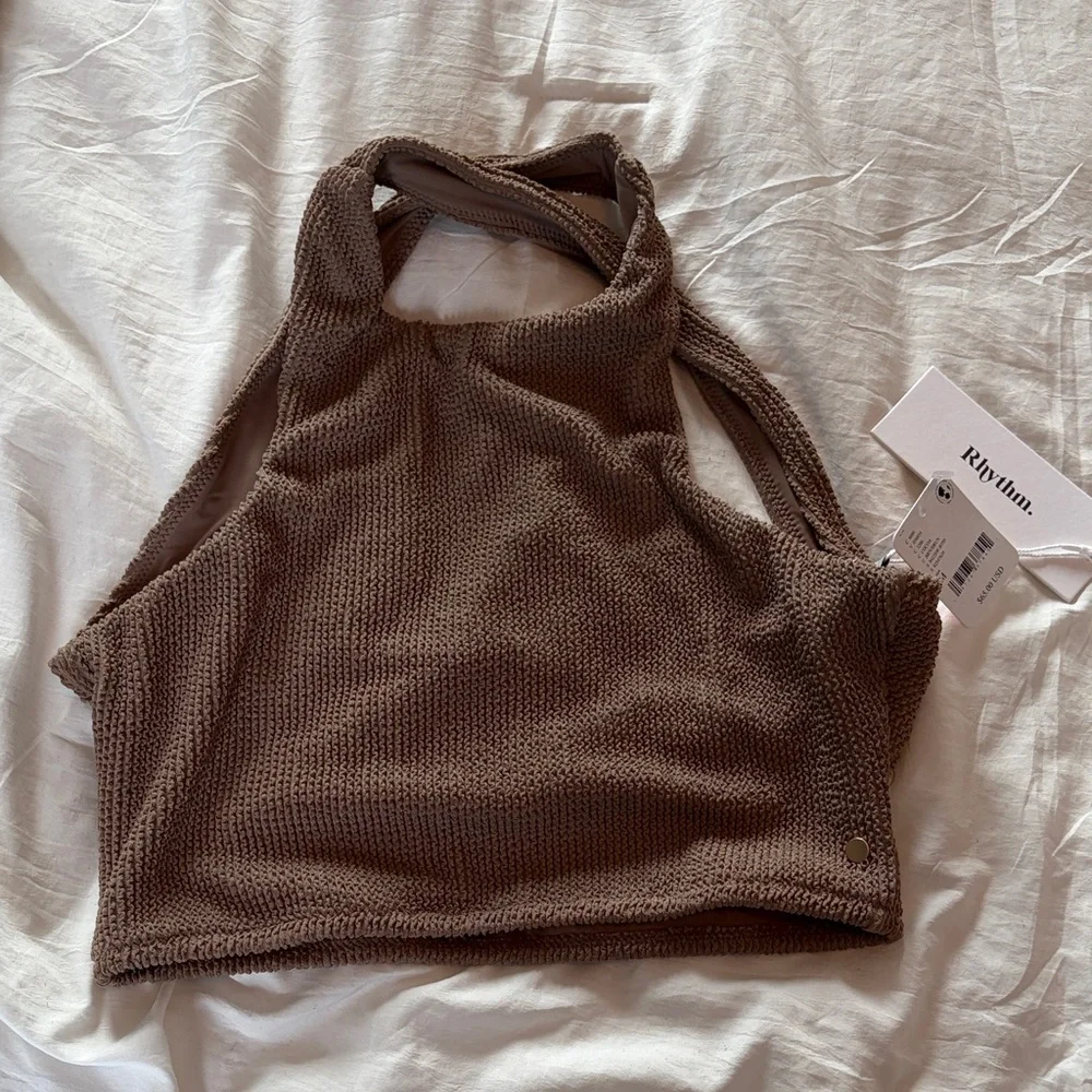 Free People Rhythm Brown Ribbed High-Neck Swim Top Set (Top) - Picture 2 of 3